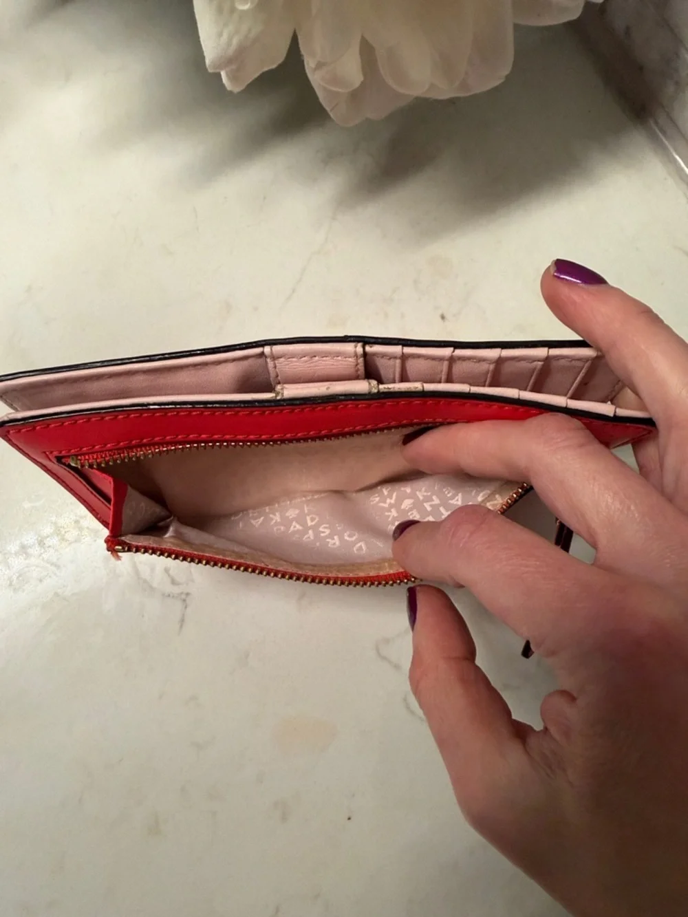 kate spade Red Slim Leather Continental Wallet with Gold Logo